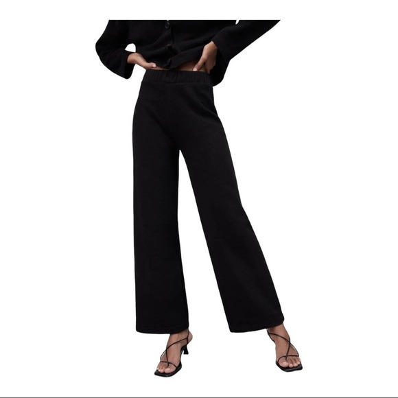 Zara Soft knit semi Sheer pull on wide leg black pants size XL extra large VGUC - Picture 5 of 16